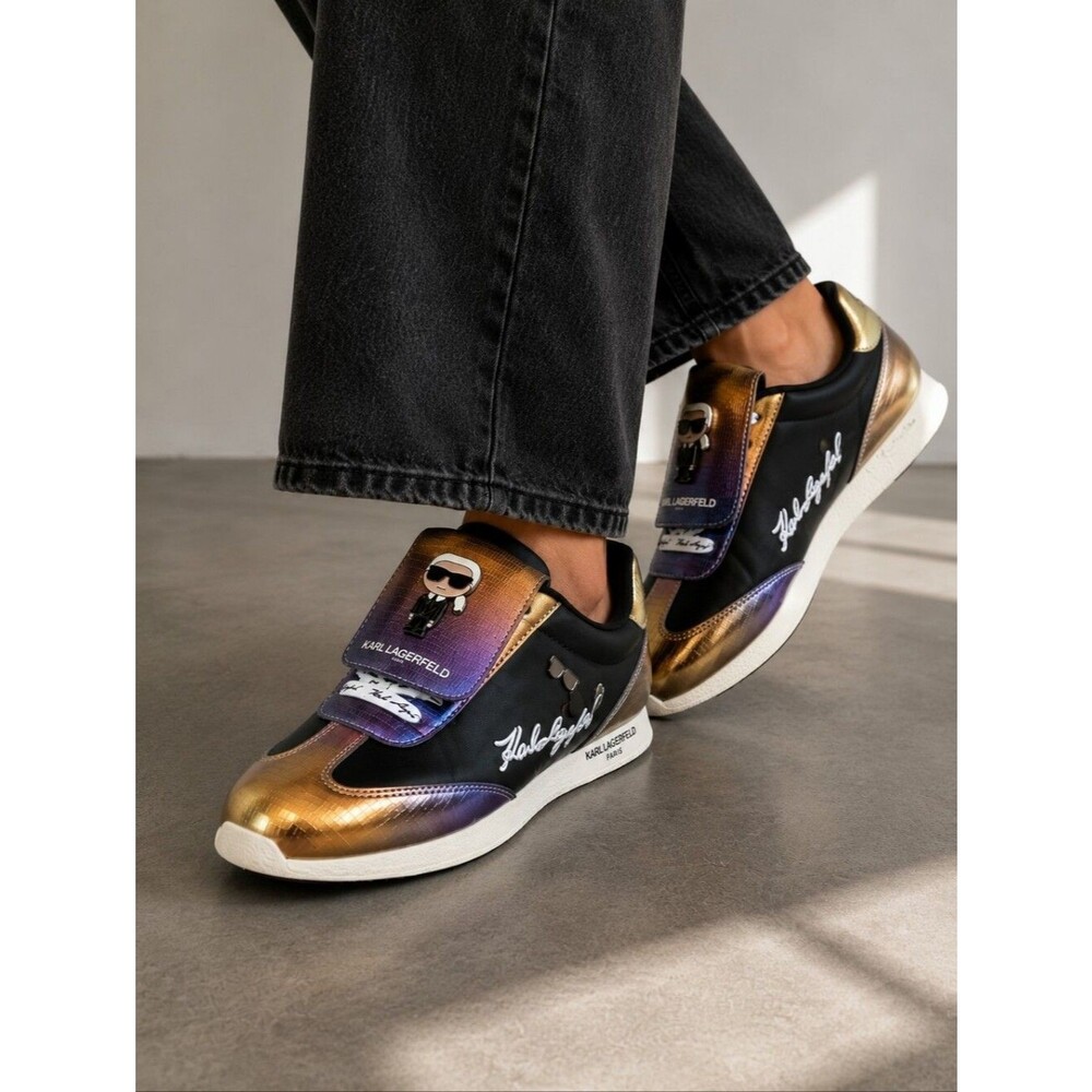 Karl Lagerfeld Minia Pins Iridescent Gradient Sneakers Black Metallic Slip-On
